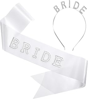 Bride Headband and Sash for Bachelorette Party Decorations, Bride Pearl Rhinestone Wedding Hair Accessories for Bridal Shower Favors Engagement Party