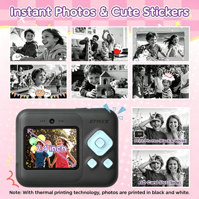 ETIKEZ Kids Camera Instant Print, 1080P with 32GB Card, Black - image 3