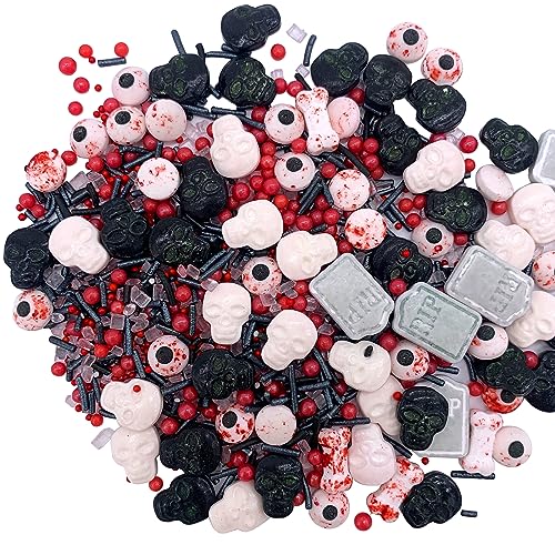 Image of Halloween Sprinkles Candy Eyes for Decorating Edible Eyeballs Skull Bones Tombstone Sprinkles Halloween Cupcakes Toppers Sprinkle for Cake Ice Cream Desserts