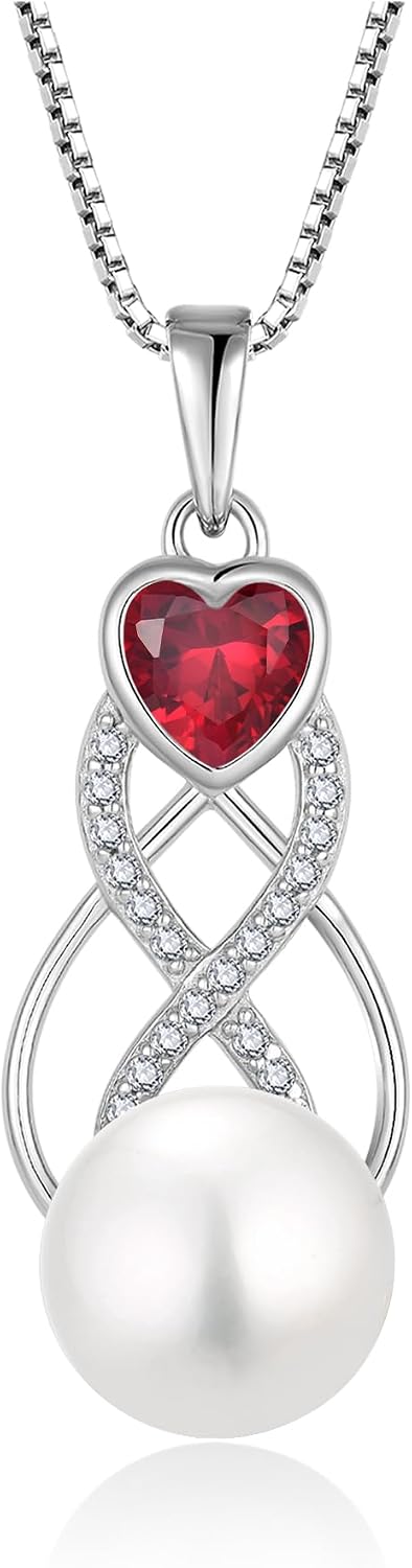 Pearl Necklaces for Women 925 Sterling Silver Infinity Freshwater Cultured Pearls Pendant Neckalce with Heart Birthstone Jewelry