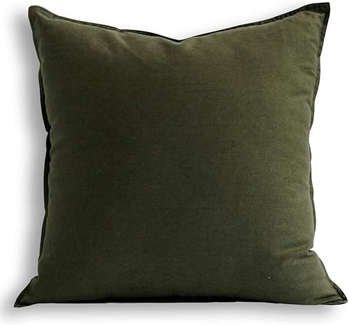 Jeanerlor Funda decorativa de almohada de lino y algodón, de 26 x 26 pulgadas (65 x 65 cm), para sofá, duradera, elegante y cómoda, color verde oliva