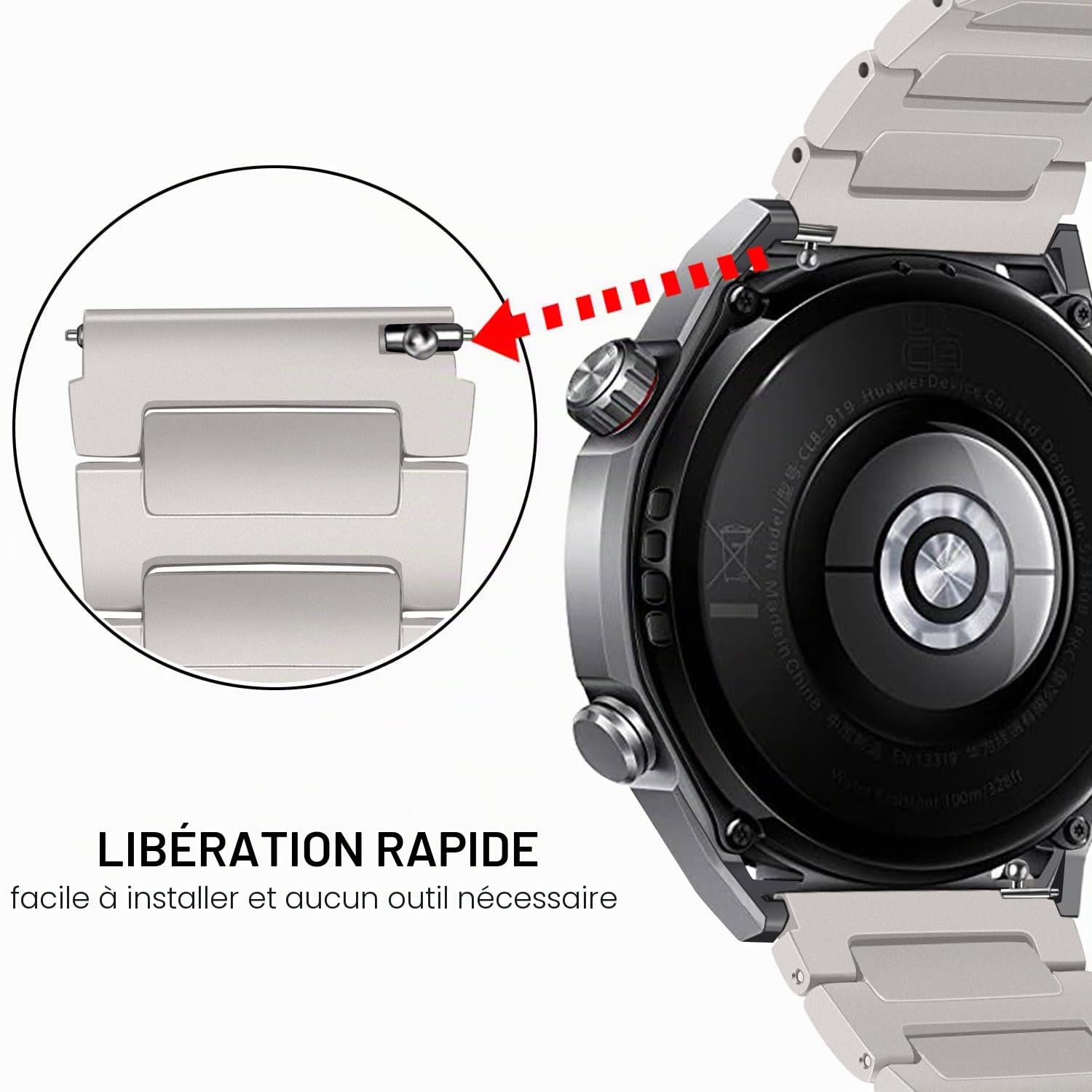 TRUMiRR Bracelet en Titane pour HUAWEI Watch GT 4 46mm/4 Pro/Ultimate/GT 3 Pro - 22mm Bracelet de Montre en Métal avec Boucle Ardillon Intégrée