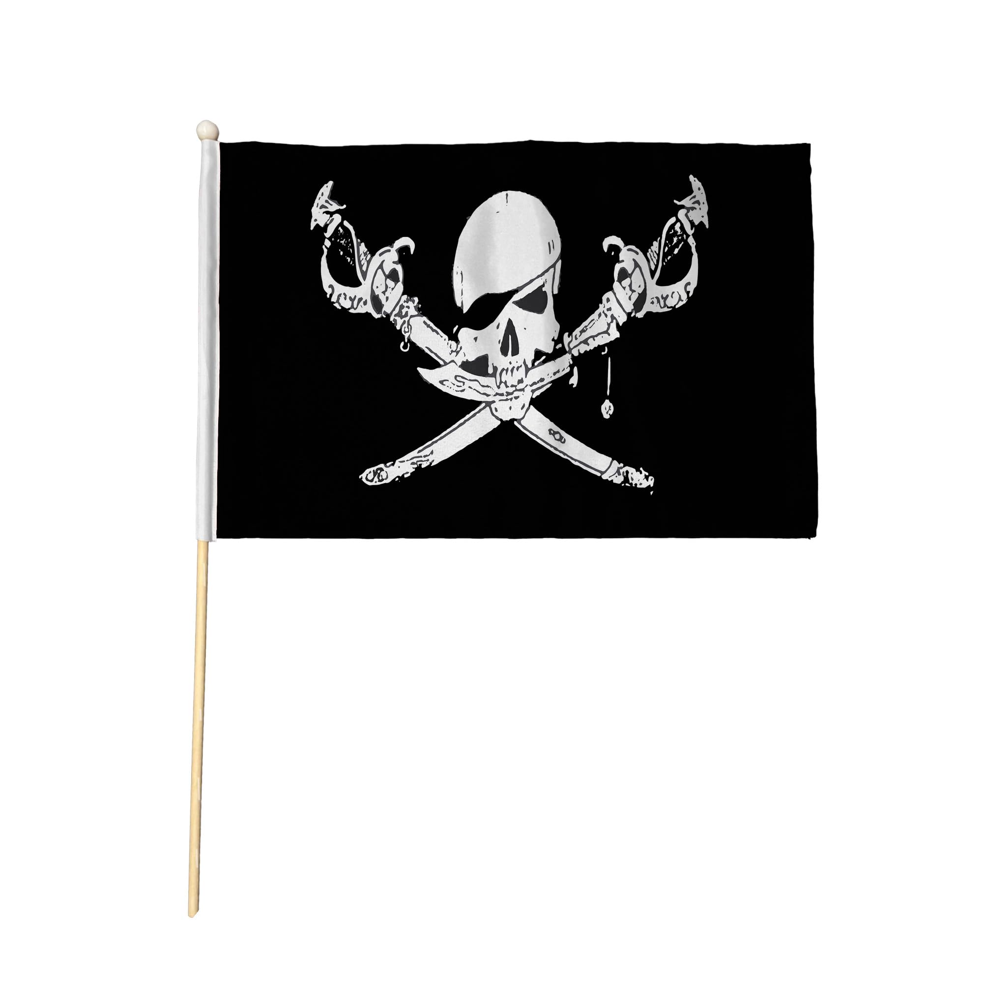 Flagtex Brethren of the Coast Pack of 12 Hand Waving Flag (18x12 Inch Large) - Premium Wooden Stick Pirate Flag Big Size Natural Wood Pole Black Skull Crossbones Jolly Roger