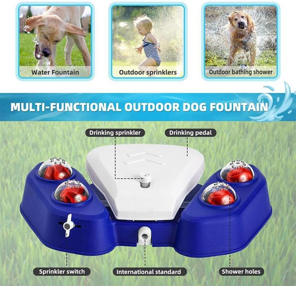 Dog Sprinklers Outdoor Toy, Water Pet Entertainment Toy, Large Dog Water Fountain, Interactive Dogs Fountain Water Bowl with Adjustable Spray for Play and Drinking in Outdoor Garden Yard (Blue, 17")