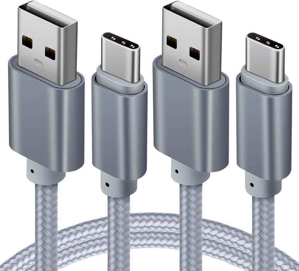 OneKer USB Type C Cable 3Ft 2 Pack,USB C to USB Nylon Braided Cord Fast Charger Compatible Samsung Galaxy Note 9 8 S9 S8 Plus,Google Pixel, Pixel 2 XL, LG V30 G6 V20 G5(Grey)