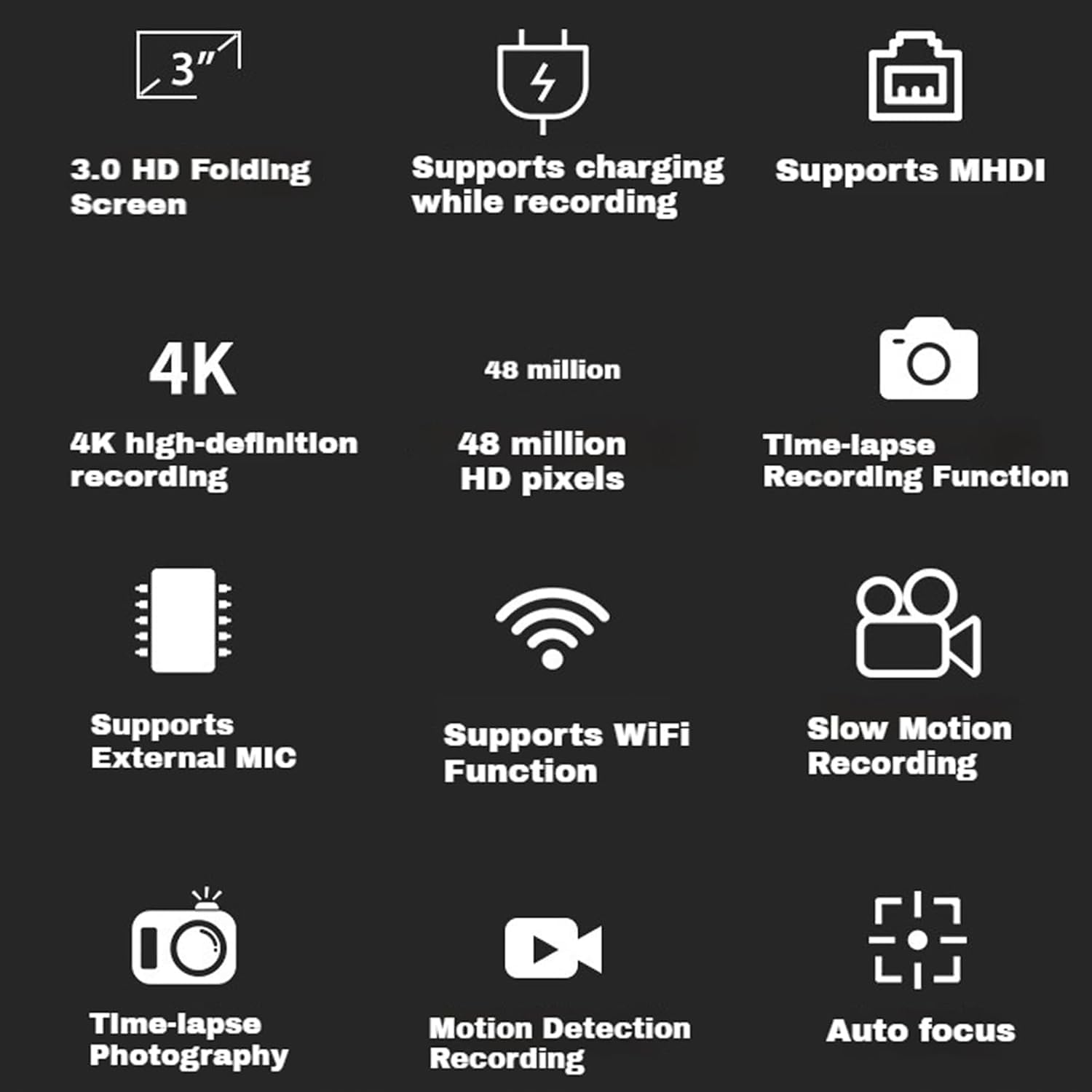 Trovoro Digital Camera, 4k Ultra HD - 3.0 HD Folding Screen - 48 Million Pixels, Time-Lapse Photo, Slow Motion Video, Fill Light For Low Light, Auto Focus, Capture Every Detail (Black,Set A