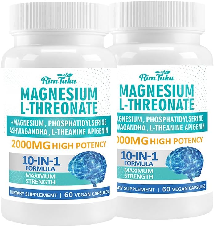 L-treonato de magnesio 2000 mg Suplemento 10 en 1 para la salud cerebral y apoyo cognitivo Cápsulas de treonato de magnesio de alta absorción, 120