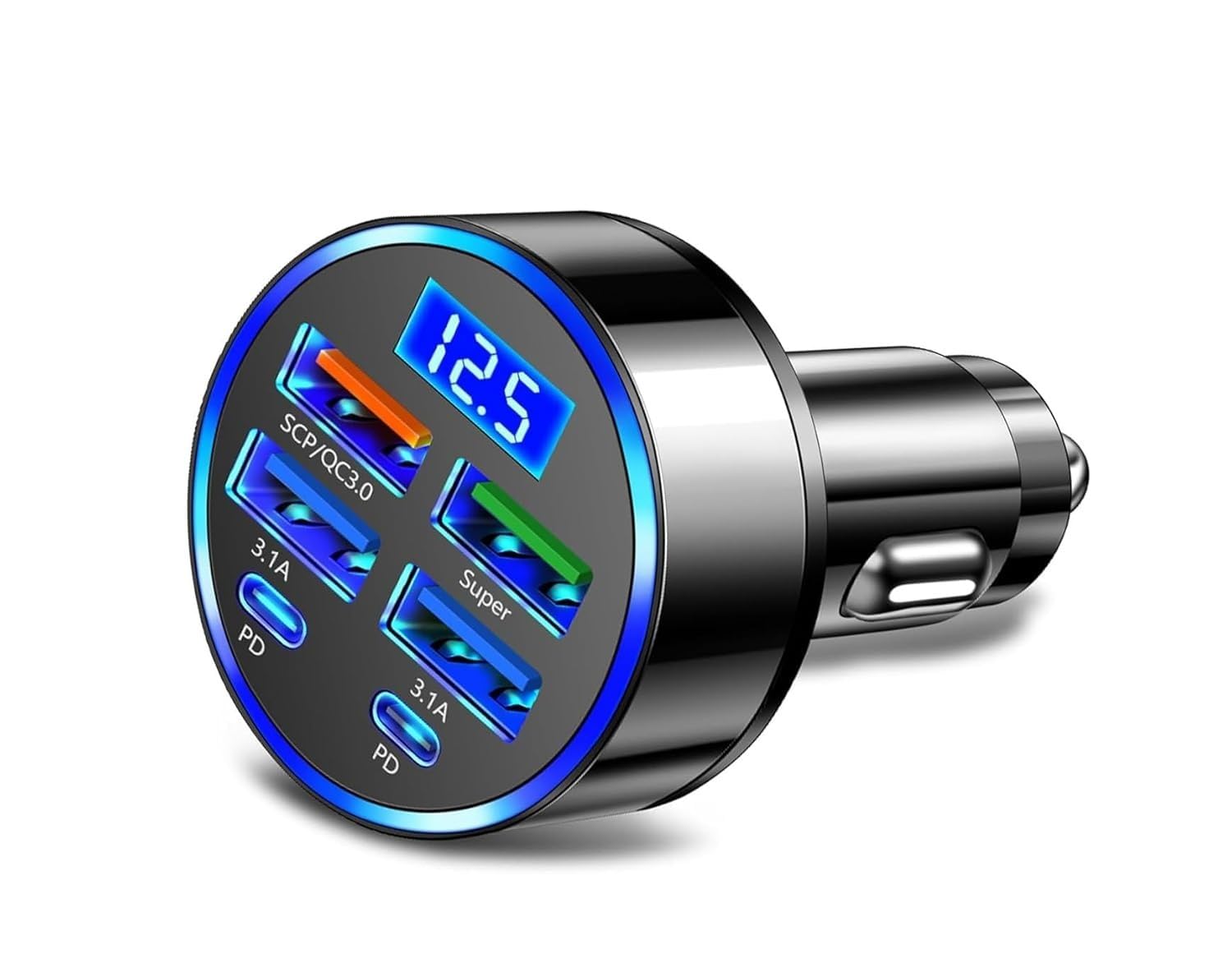 6-in-1 Car Charger, 4 USB & 2 Type-C, 100W Super Fast Charging | Voltage Detection Display, QC3.0 & PD Ports, 12V-24V Universal, 6 Simultaneous Devices, Short Circuit Protection-image-13
