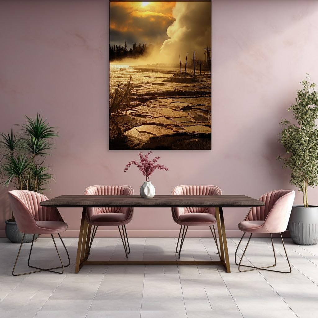 Canvas for Living room. Golden Twilight Serenity: A Dreamy River Sunset Enveloped by Whispering Forests, 27 x 18 inch Canvas Wall Art - Contemporary Masterpieces - Modern Home Decor