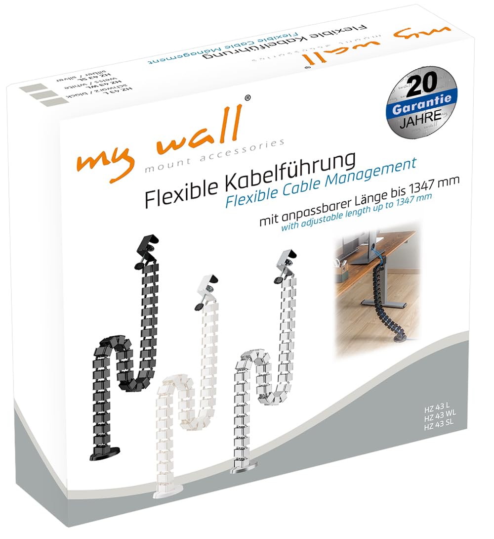 mywall Guide-câble HZ43L d'une Longueur maximale de 1,347 mm, Gestion des câbles pour Bureaux avec Fixation par bornes, Canal Rond pour câble à 4 Voies avec Structure tourbillonnante modulaire