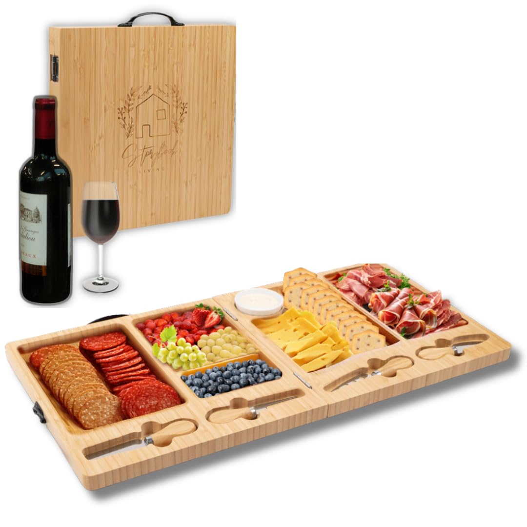 Bamboo Charcuterie Board with Magnetic Knife Set