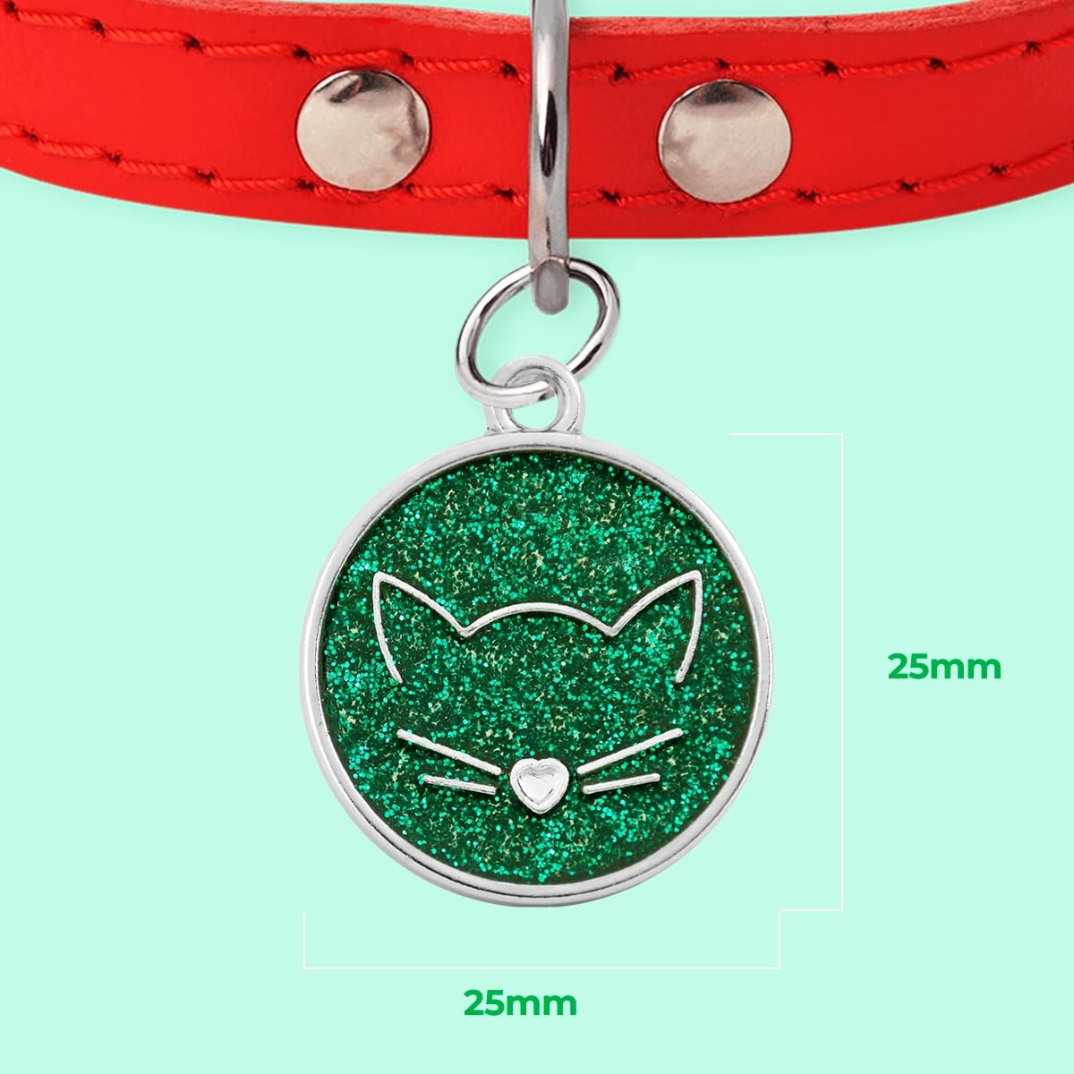 Medaglietta Gatto Personalizzata con Incisione Targhetta Identificativa Rotonda Verde Glitterato