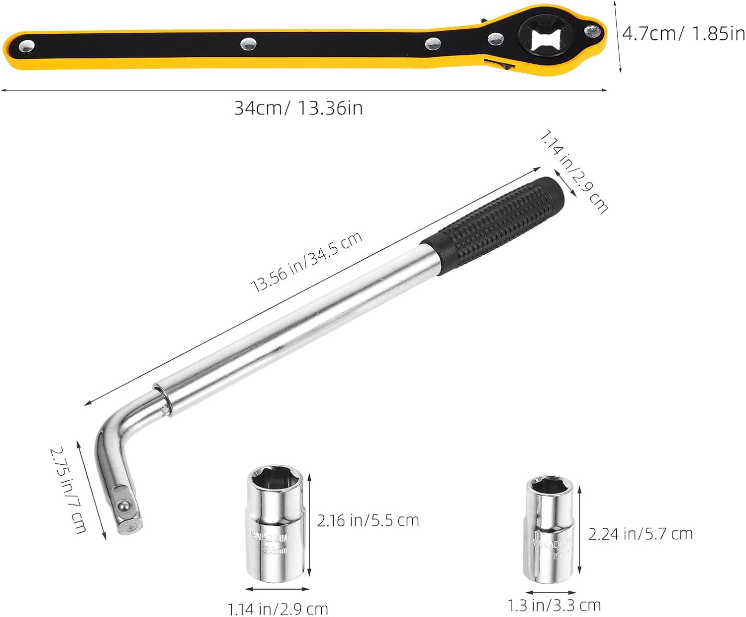 ARTIBETTER 1 Set Extendable Wheel Brace Lug Nut Wrench - Car Tire Wrench Lug Nut Removing Tool with 17/19mm and 21/23mm Sockets - Portable Labor Saving Spanner for Vehicle Wheel