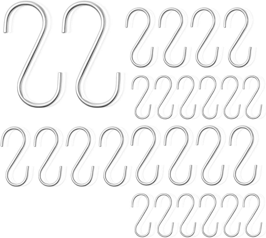 PARENCE - Set of 26 Metal S Hooks - 3 Sizes (10cm, 6cm, 3.5cm) - Versatile for Kitchen, Bathroom, Garden and Storage