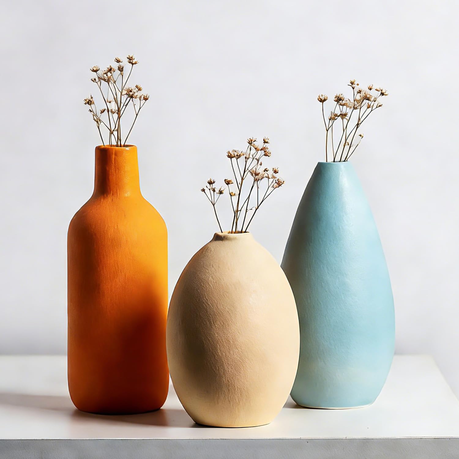 Aisamco Modern Ceramic Vase Set of 3,Neutral Colors,Decorative Vases for Living Room Centerpiece Shelf Bedroom Entryway Mantel Kitchen Desk Office