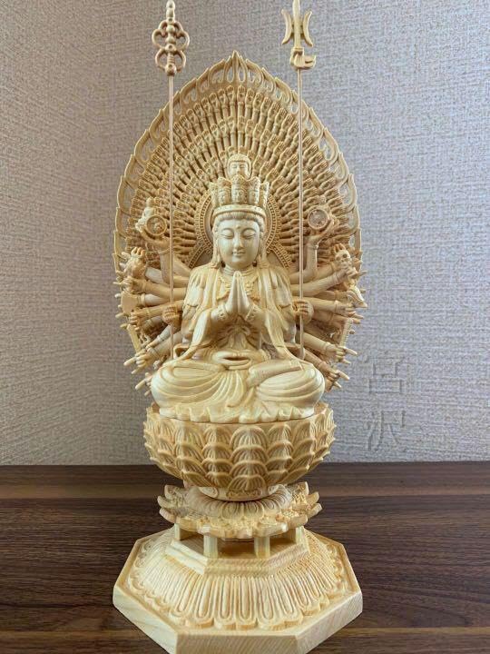 Amazon.co.jp: 彫刻工芸品 千手観音像 木彫仏像 置物 仏師彫り 観音 