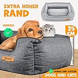 Lovpet® Hundebett Hundekissen Hundekorb Chiller, Inkl. Napf + 3X Kauknochen, Hundesofa Kissen für Kleine, Mittelgroße & Große Hunde, Bezug abnehmbar und waschbar, L 90 x 75 x 25 cm Grau