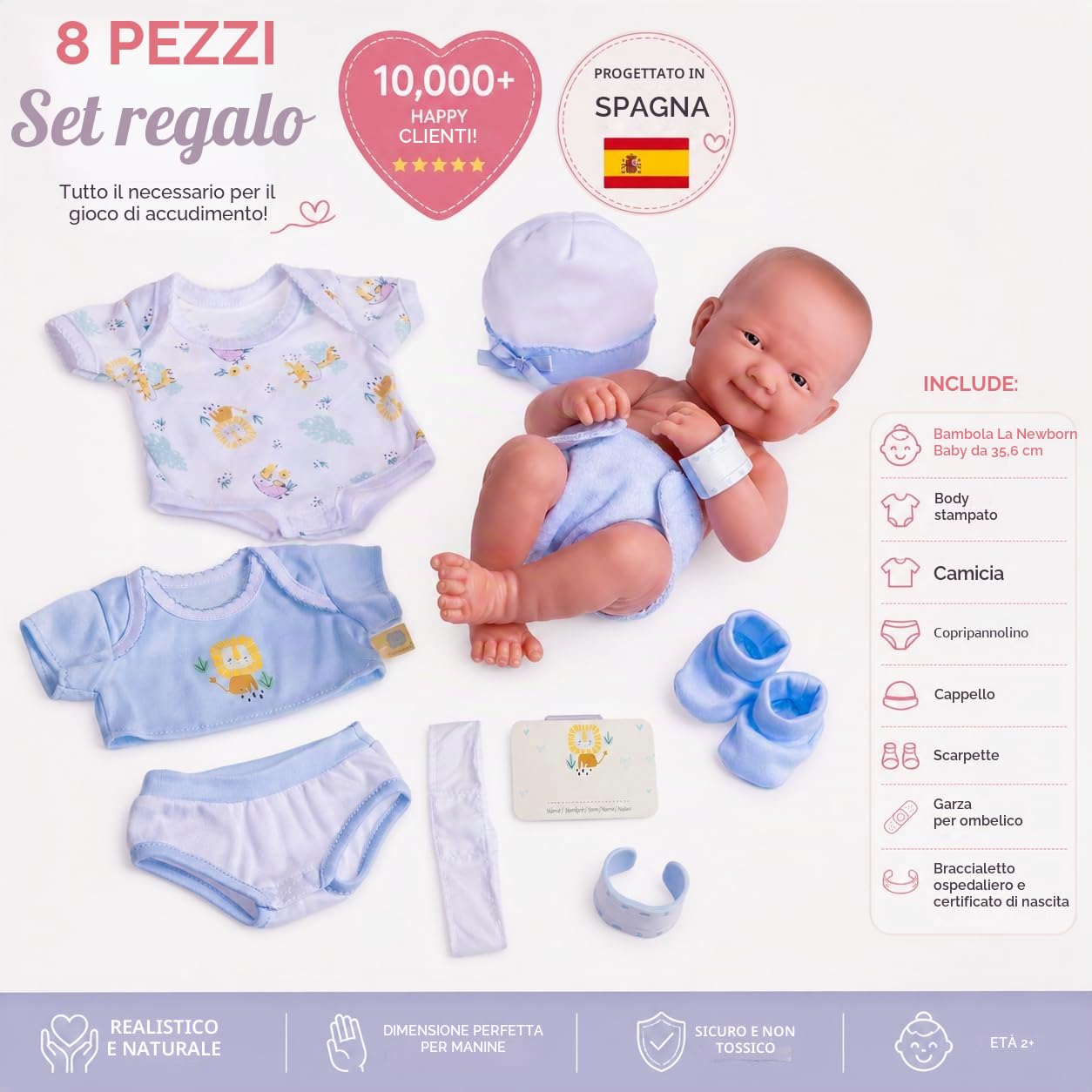 JC TOYS - Bambola La Newborn appena nata da 38 cm, in vinile morbido, include vestiti e 8 accessori, blu, disegnata in Spagna da Berenguer, 2 anni