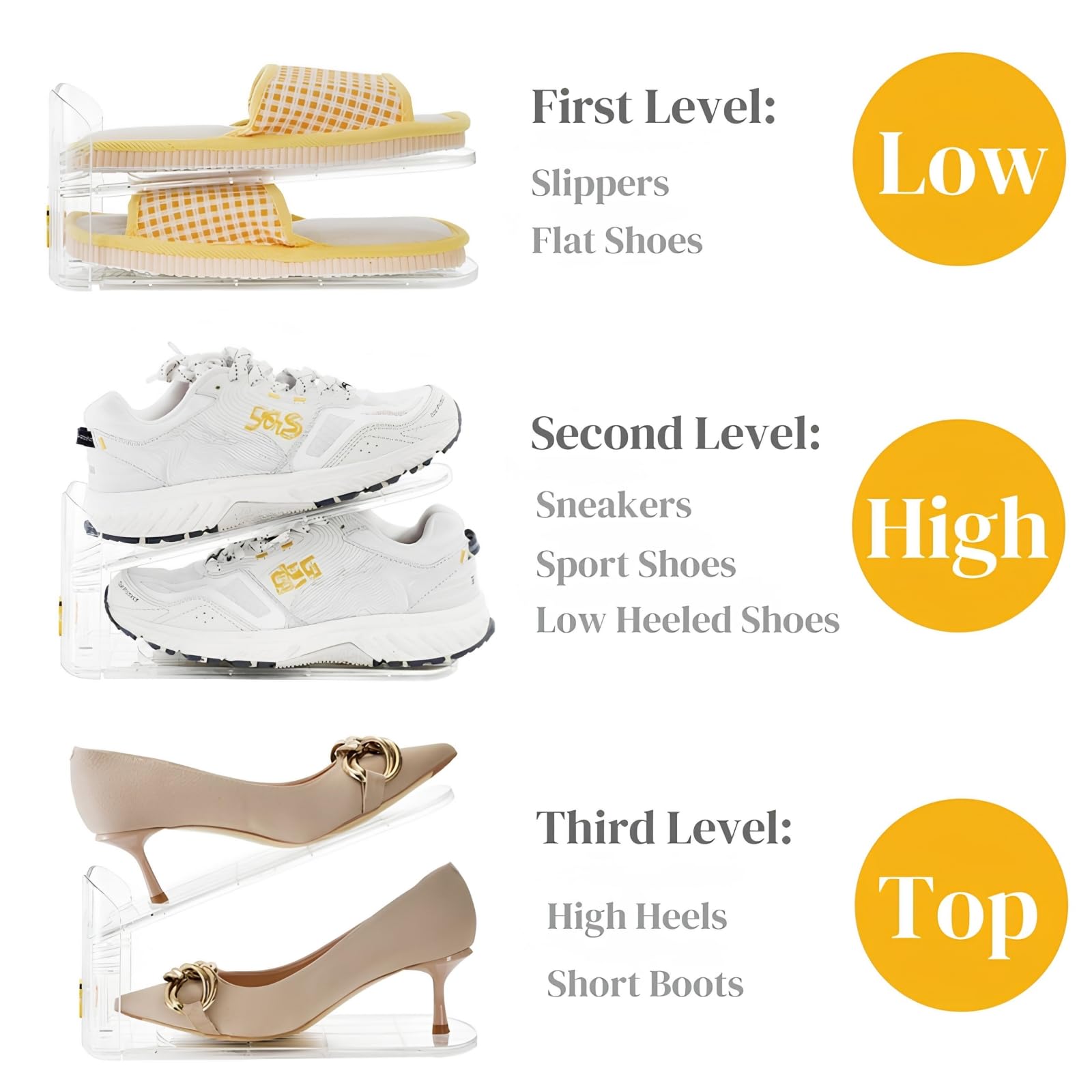 Eorbow Paquete de 10 organizadores transparentes para zapatos, apilador de zapatos ajustable de 11 pulgadas para armario, estante de exhibición de doble cubierta para un par de zapatos, soporte