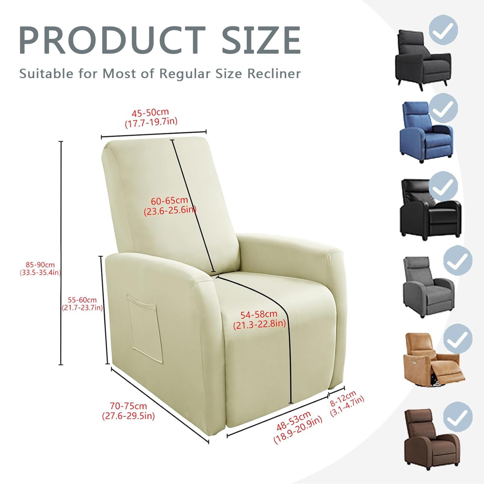 Relaxsessel Sesselbezug Stretchhusse | Ruhesessel Bezug | Sessel Überzug Mit Taschen | Stretchhusse Für Liegesessel Relaxsessel Elektrische Stühle (HellgrüN)