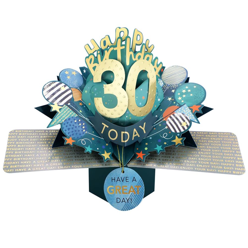 30 Today Happy 30th Birthday Pop-Up Greeting Card Love Kate's Pop Up Cards Him Design POP237MC30
