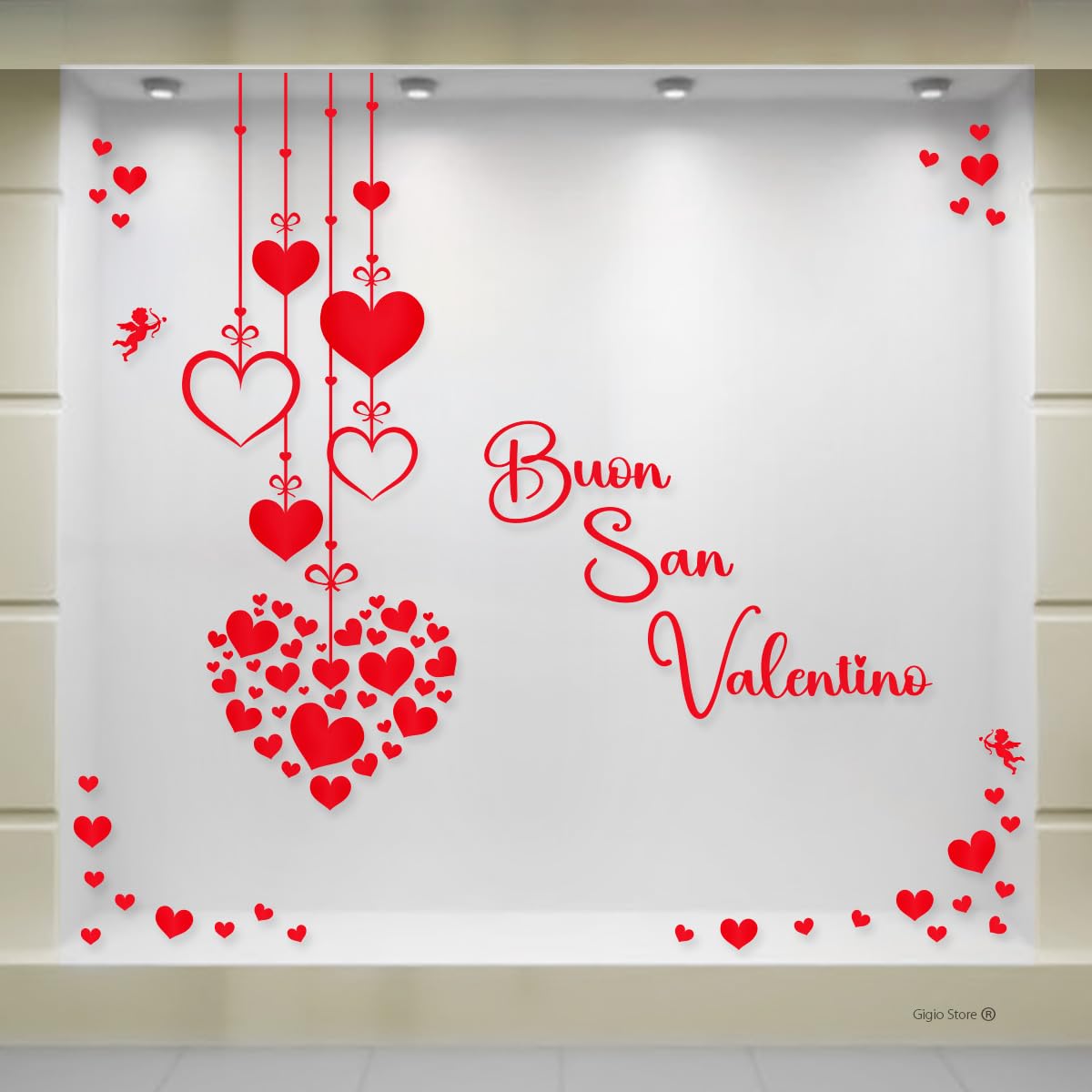 Vetrofania Saint Valentin 3x2m autocollant rouge amovible pour vitrine