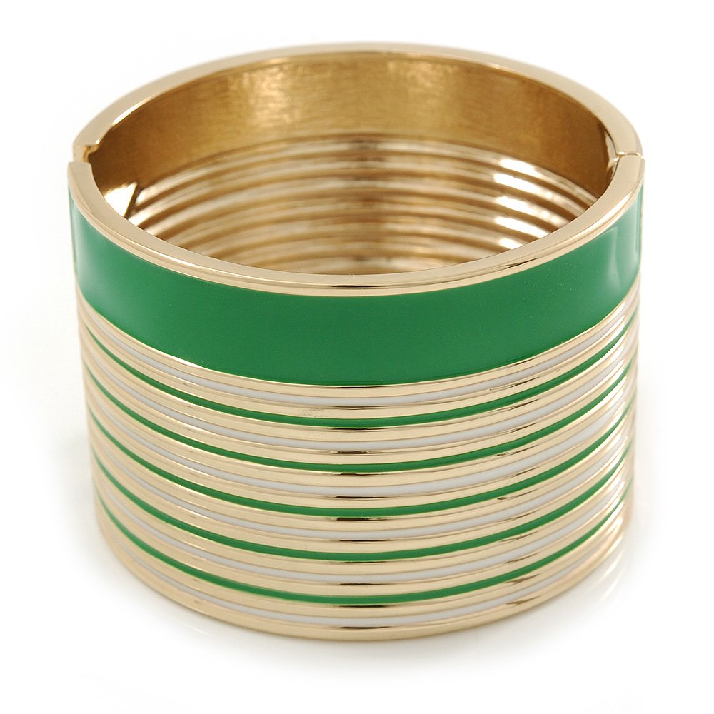 Brazalete ancho con bisagras esmaltado a mano con acabado chapado en oro 8