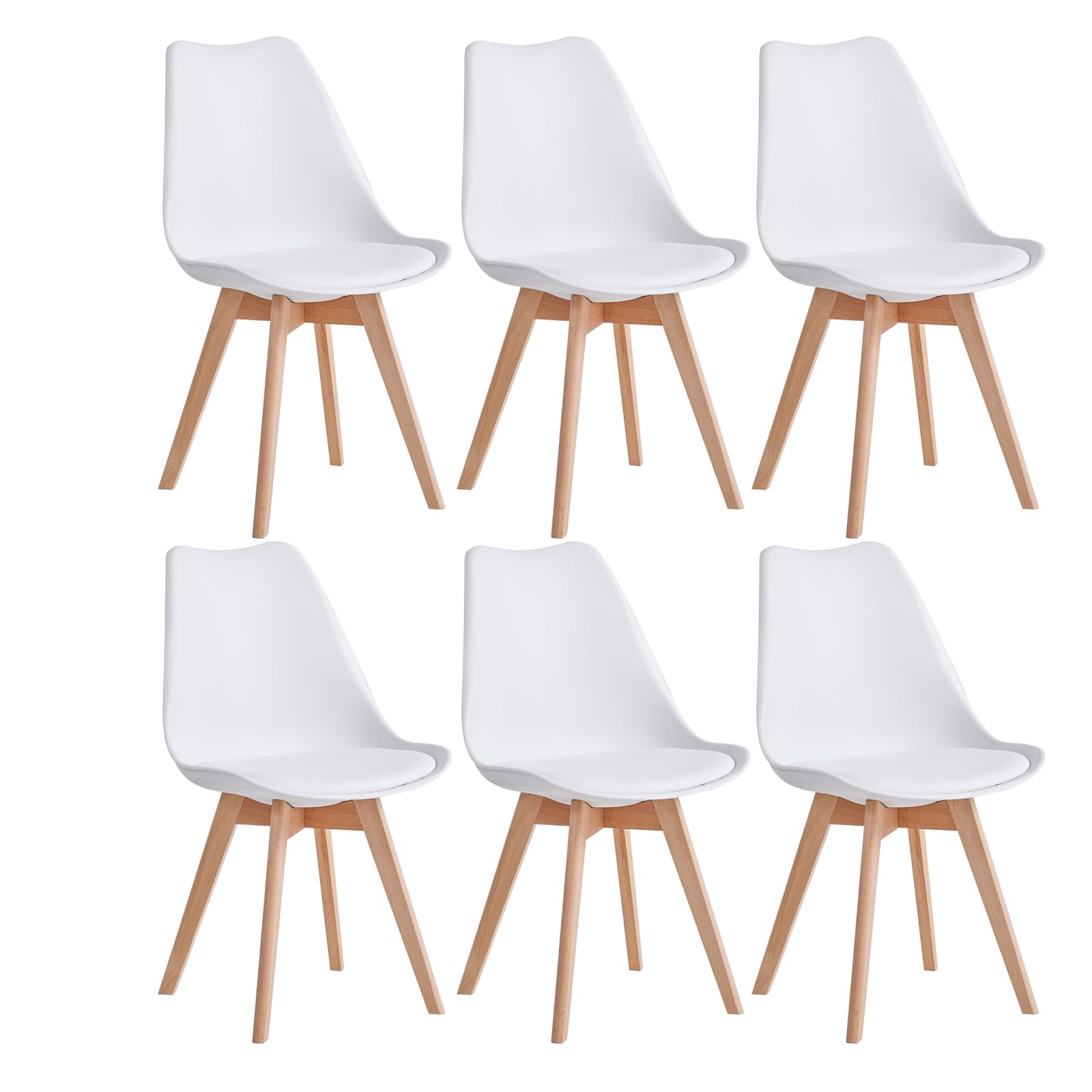 Juego de 6 Sillas de Comedor, Sillas de Cocina Nórdicas, Sillas de Oficina con Patas de Haya Maciza para Dormitorio, Sala de Estar, Cocina - Blanco