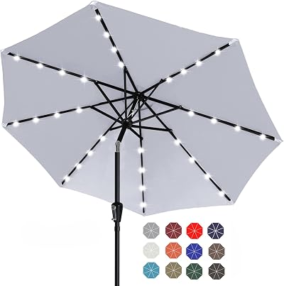 ABCCANOPY Durable Solar Led Patio Umbrellas with 32LED Lights 11FT (light Gray)