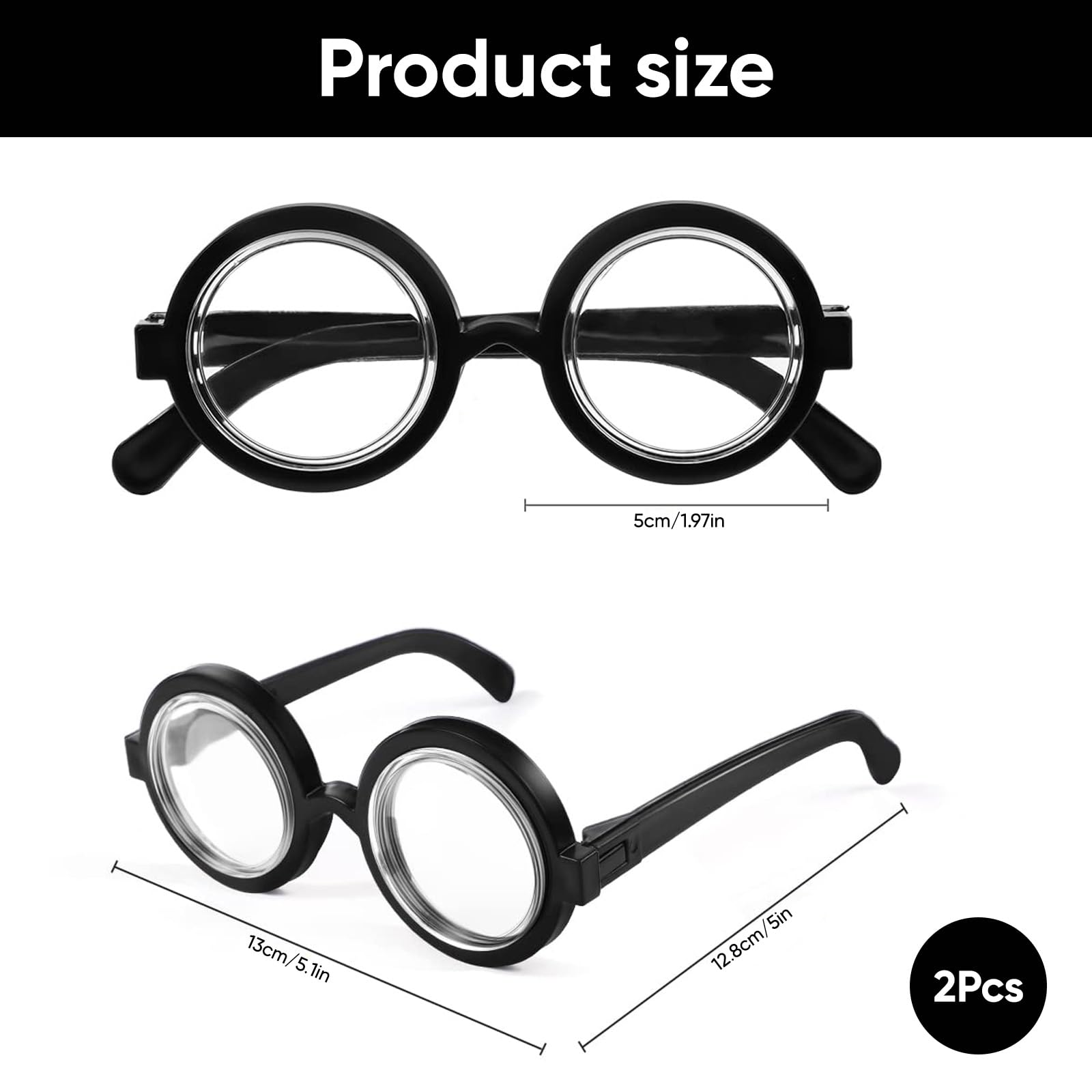 ZALAOR 2 Pcs Black Nerd Glasses for Fancy Dress: Funny Joke Glasses, Novelty Round Eyewear with Silly Look - Image 2