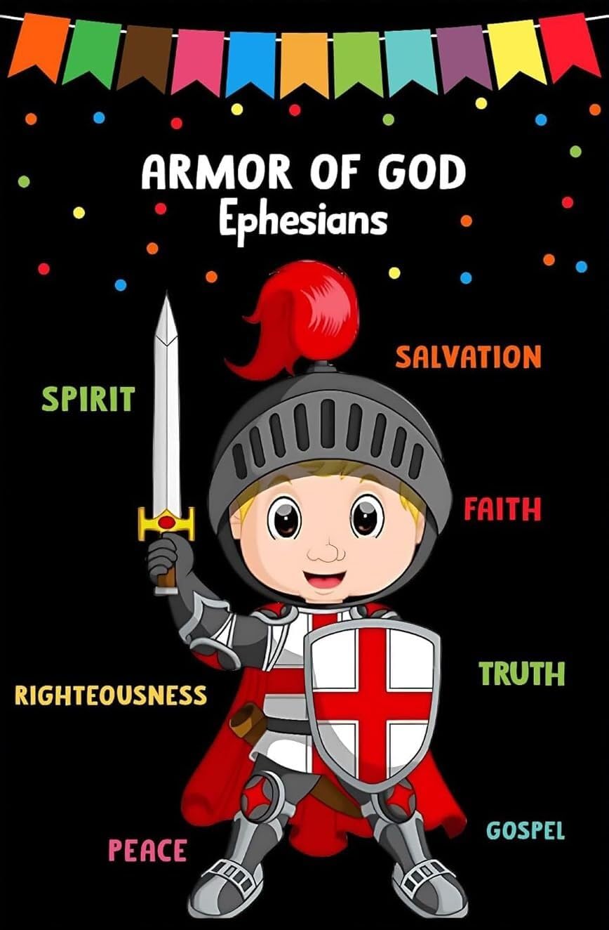 XGINERFEX Armor of God Scripture Poster, Biblical Ephesians 6 Wall-Art for Sunday School Church, Homeschool Classroom Decor with Roman Armor Design(Framed,12x18inch(30x45cm))