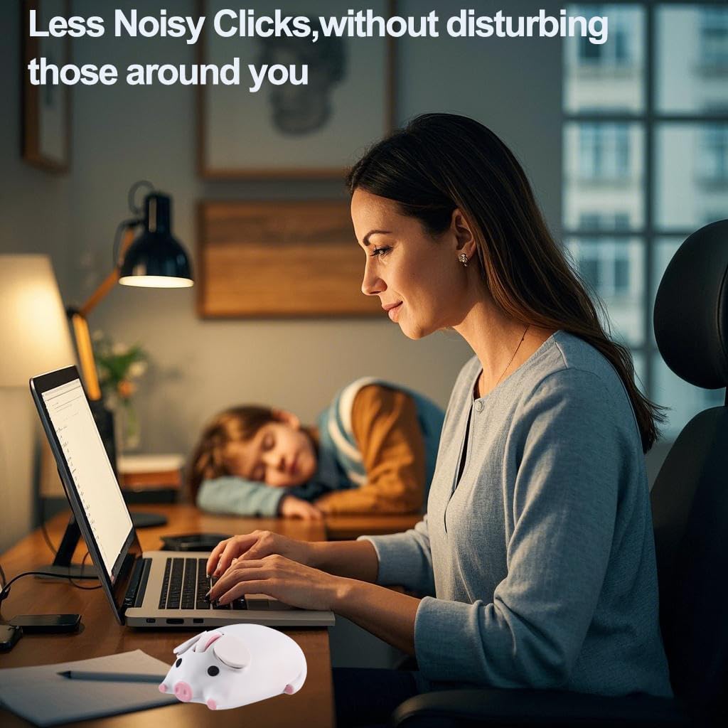 Wireless Mouse Cute Pig Design Bluetooth Dual Mode Portable Compact Lightweight Silent Optical Kawaii Mice for PC Laptop Computer Tablet Macbook Pro/Air Kids Girls Student School Office Gift White