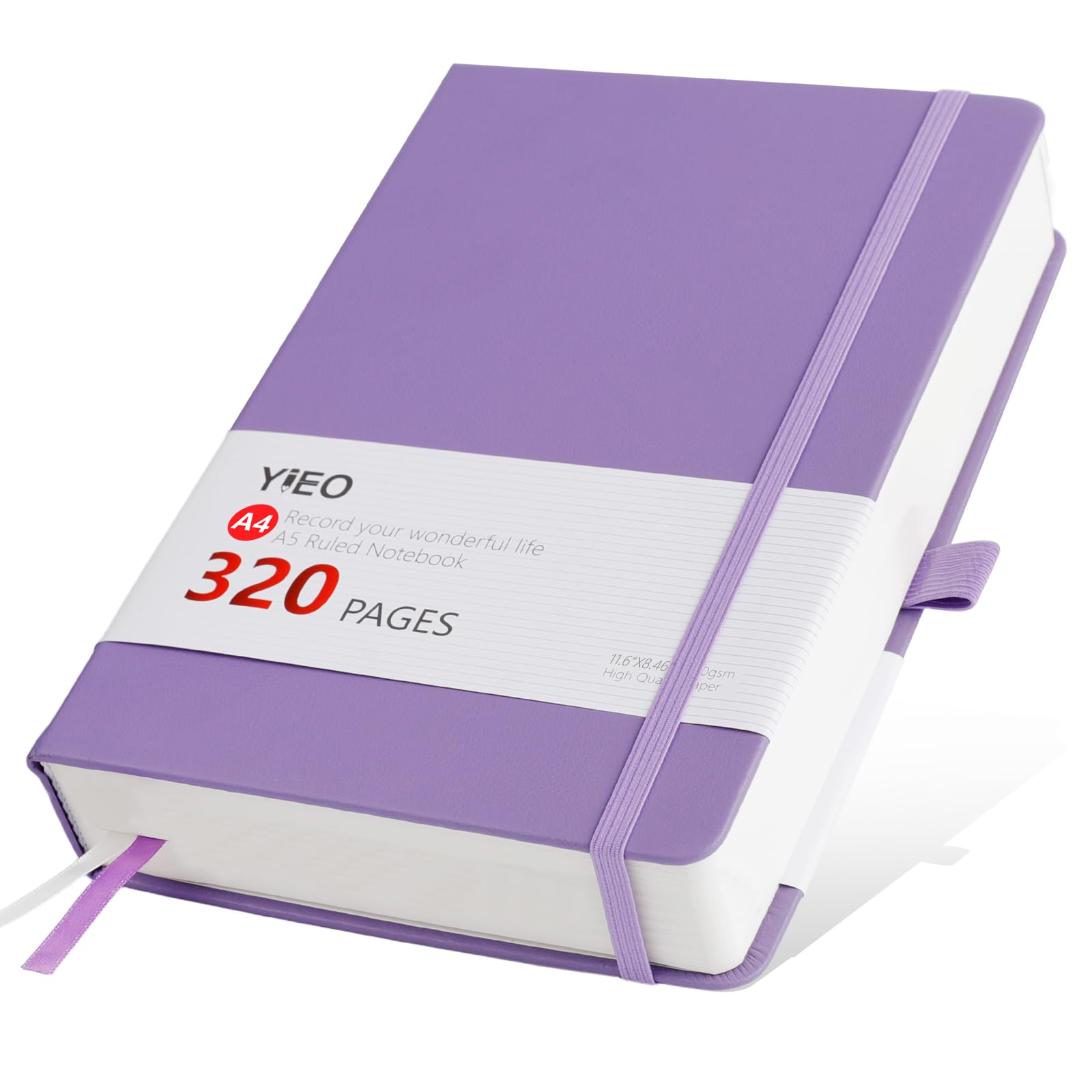Quaderno a righe formato A4, grande blocco notes con copertina rigida e 320 pagine di carta spessa di alta qualità, senza trasparenza, giornali in pelle per donne e uomini, tasca interna, viola
