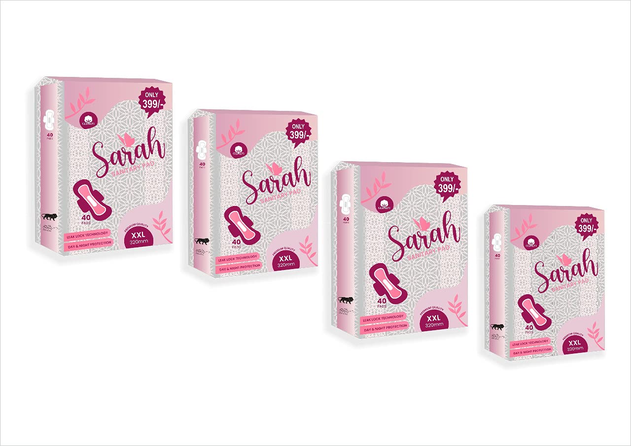 Sarah 40 Pads packet , Sarah Sanitary Pads XXL JUMBO 320mm Advance Cotton Gel Technology With Soft Wings (Pack Of 4 )