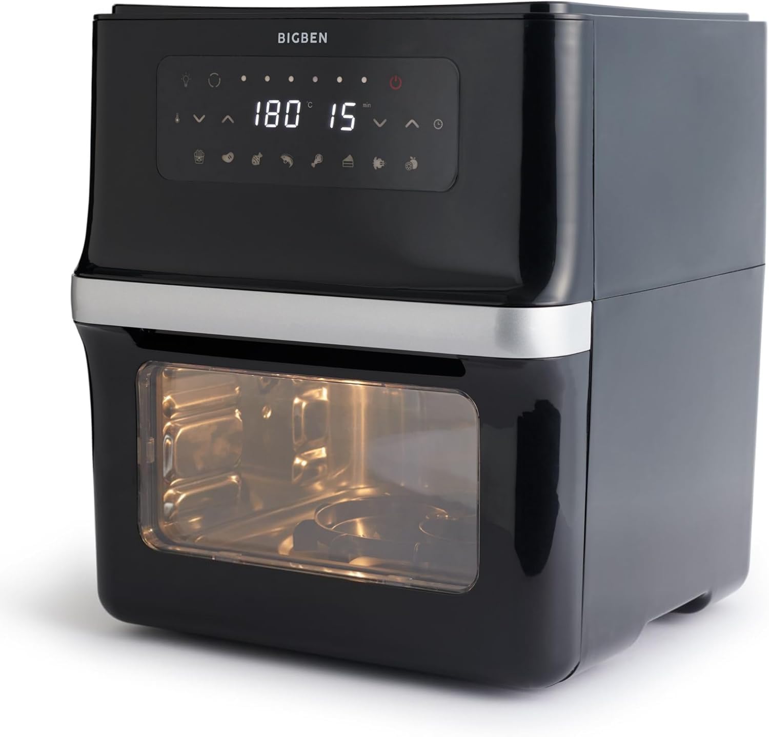 Freidora de aire BIGBEN XXL, 12 L, 1700 W, con ventilador, compacta, pantalla LCD, 8 programas, asador giratorio, cesta giratoria para freír, función para mantener caliente y accesorios incluidos, col