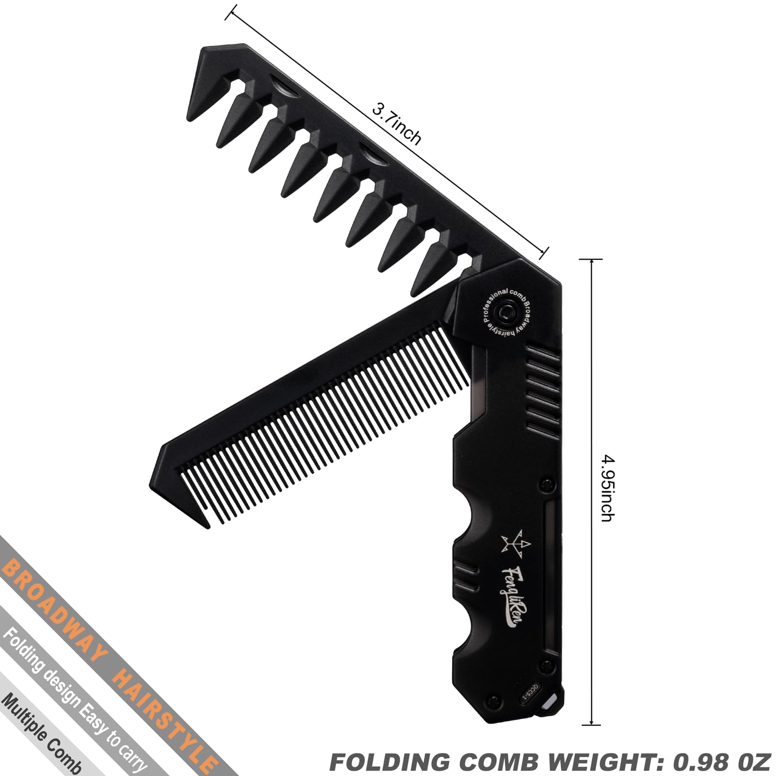 Protable - Peine plegable 2 en 1 para el cabello, peine de dientes anchos, bolsillo disperso para peinar cabello lacio, cabello rizado, barba, bigotes para hombres, peluquería (negro) 2