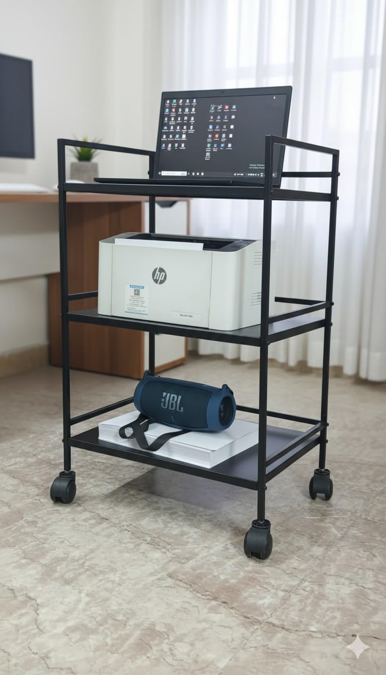 Leader Trolley 3-Tier Rolling Metal Storage Cart, with 360° Wheels, Multipurpose Trolley (Black)-image-12
