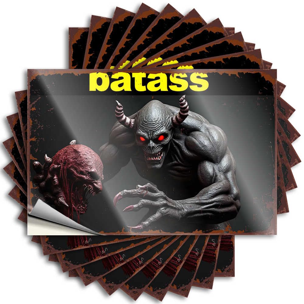 Dark Demon with Horns Holding Bloody Skull Must Neutral - Tattoo Cover Waterproof Decal(12X18CM)