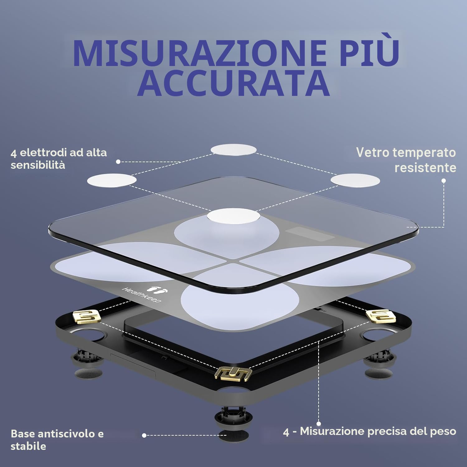 Bilancia per grasso corporeo digitale con app: Bluetooth Smart Bilancia per grasso corporeo, BMI, massa muscolare, proteina, BMR, vincitore del test, 26 x 26 cm