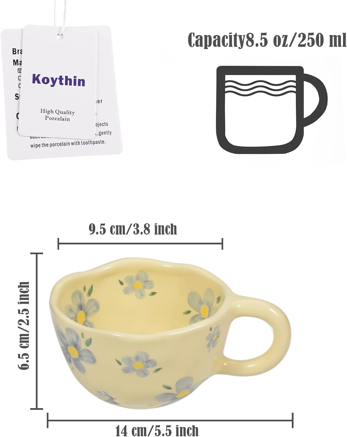 Koythin Ceramic Coffee Mug, Creative Flower Cup for Office and Home, Dishwasher and Microwave Safe, 8.5 oz/250 ml for Latte Tea Milk (Blue Flower) - Image 2
