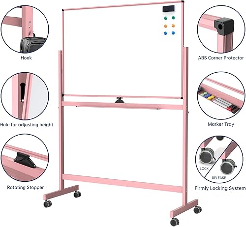 Miniatura 2 de Caballete portátil móvil móvil de los lados dobles de la altura del tablero blanco del balanceo en las ruedas