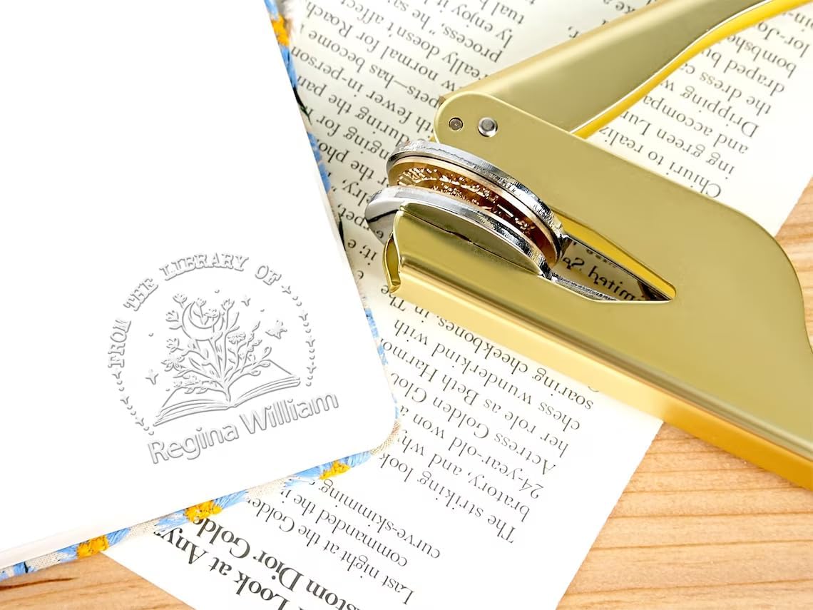 Personal Embosser for Books- from The Library of Seal, Hardcover Books Marking Device, Custom Ex Libris 'from the Library of' Seal, Book Lover Gift
