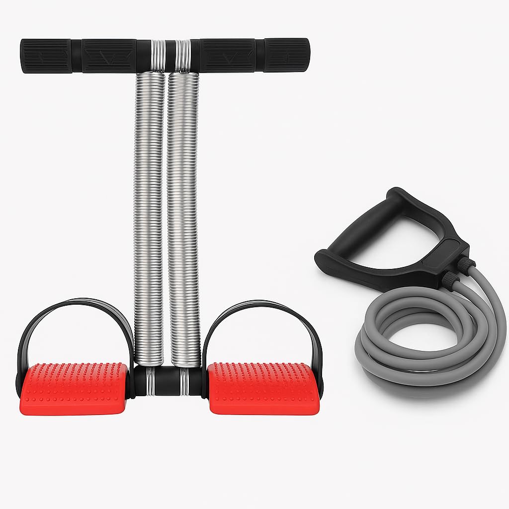 ALYV Full Body Exercise Combo – Double Spring Tummy Trimmer & Resistance Toning Tube | Home Gym Fitness Kit for Core, Arms, Legs & Abs (Pack of 2)