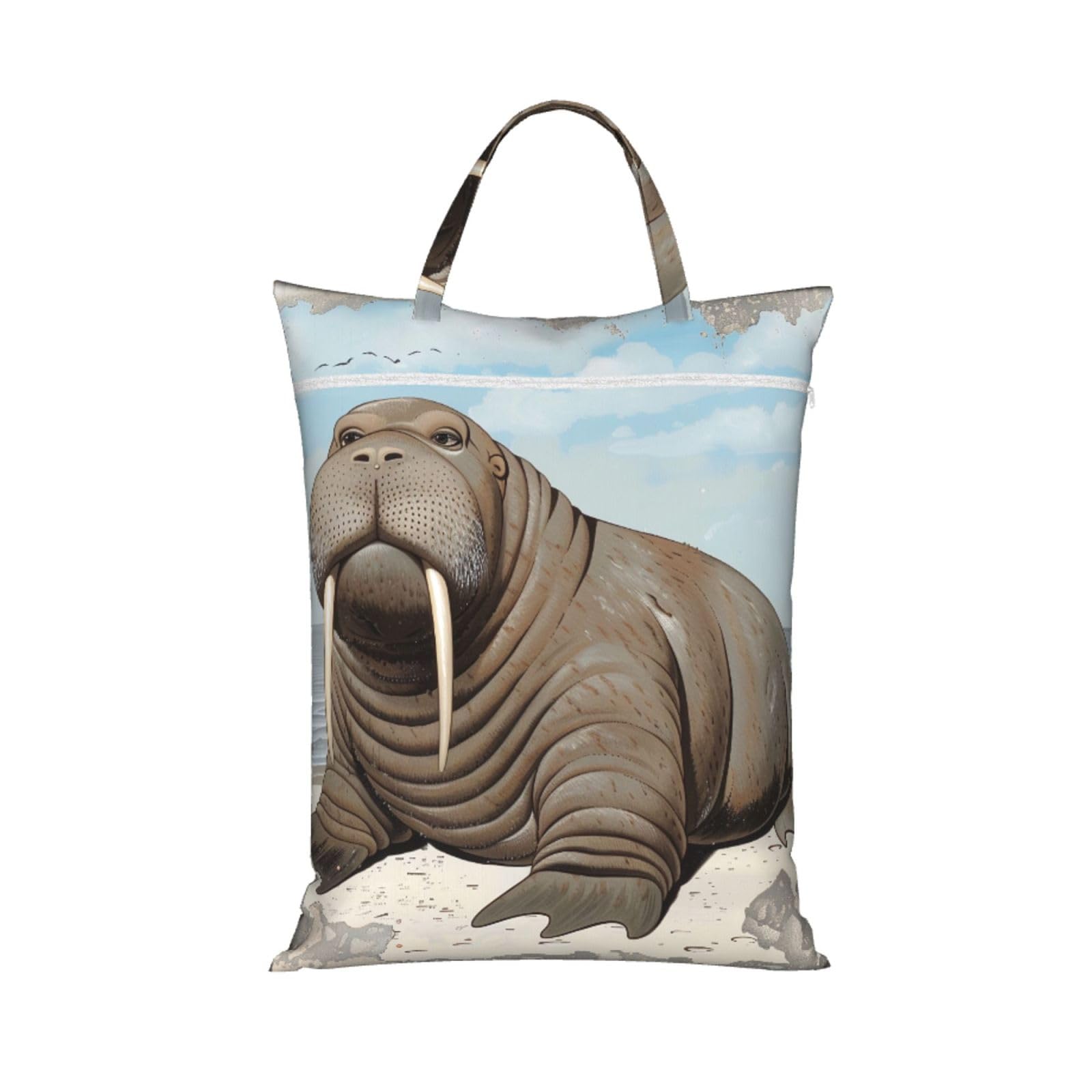 Large Travel Laundry Bags,Walrus Print with Handle Foldable Laundry Bag for Holidays Gym Swimming and Family Trips, 1Pcs