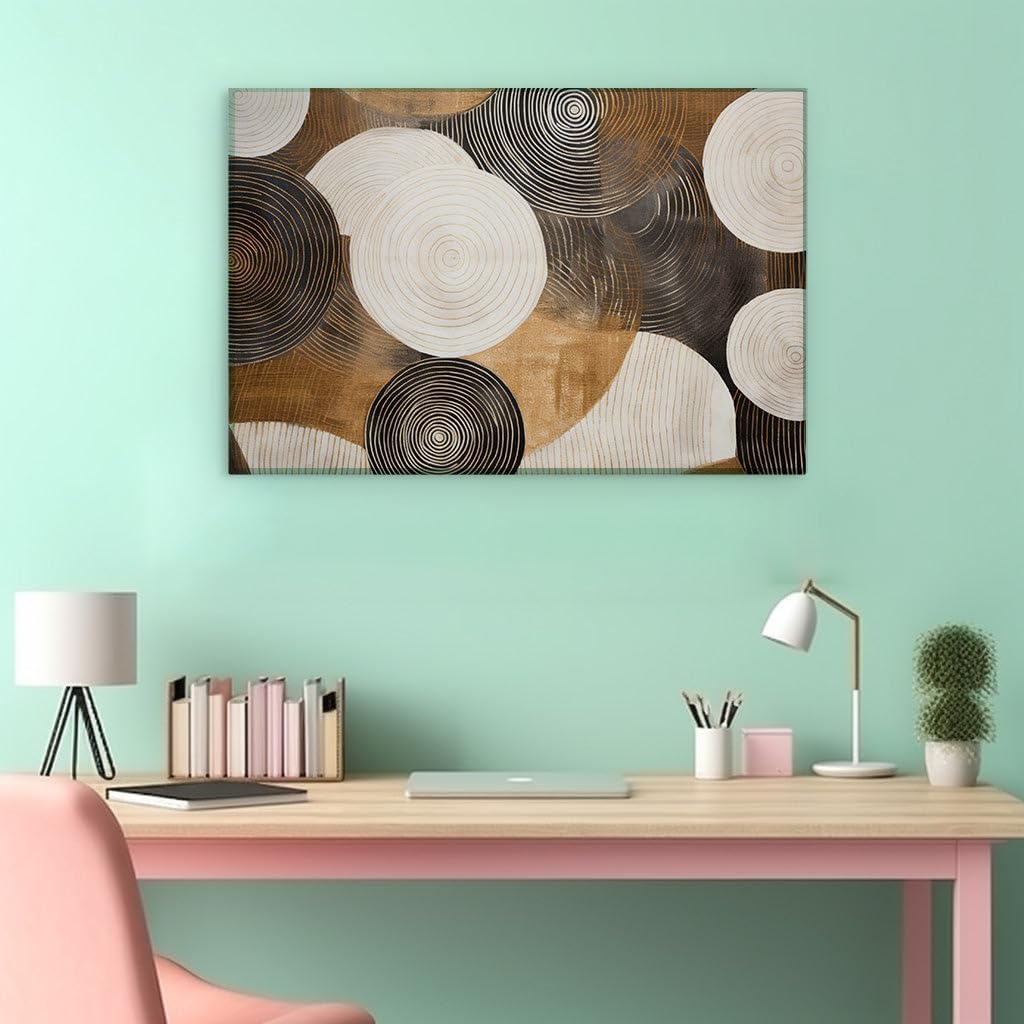 Canvas for Living room. Dynamic Symmetry in Monochrome: Unraveling the Depth of Abstract Circles, 27 x 18 inch Canvas Wall Art - Contemporary Masterpieces - Modern Home Decor - 69x46 cm (27x18 inch)