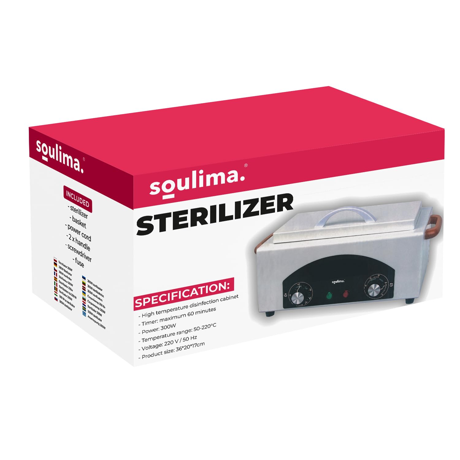 Esterilizador de aire caliente, calor seco, esterilizador de alta temperatura, 300 W, desinfección para herramientas de hasta 220 °C, temporizador, indicador LED, acero inoxidable 22938