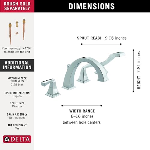 Miniatura 12 de Delta Faucet Dryden T4751-RB - Grifo de bañera romana con ducha de mano, juego de grifo de baño, manijas y ducha de mano, bronce veneciano