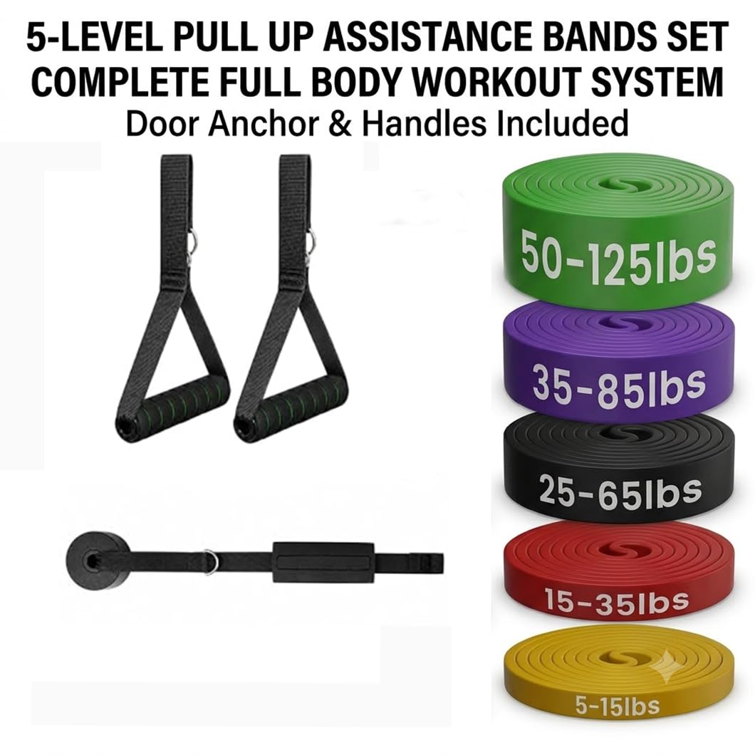 Set Bande di Resistenza per Trazioni, Elastici Fitness Professionali a 5 Livelli, Bande di Assistenza per Trazioni per Uomo e Donna, Elastici Lunghi per Allenamento di Tutto il Corpo