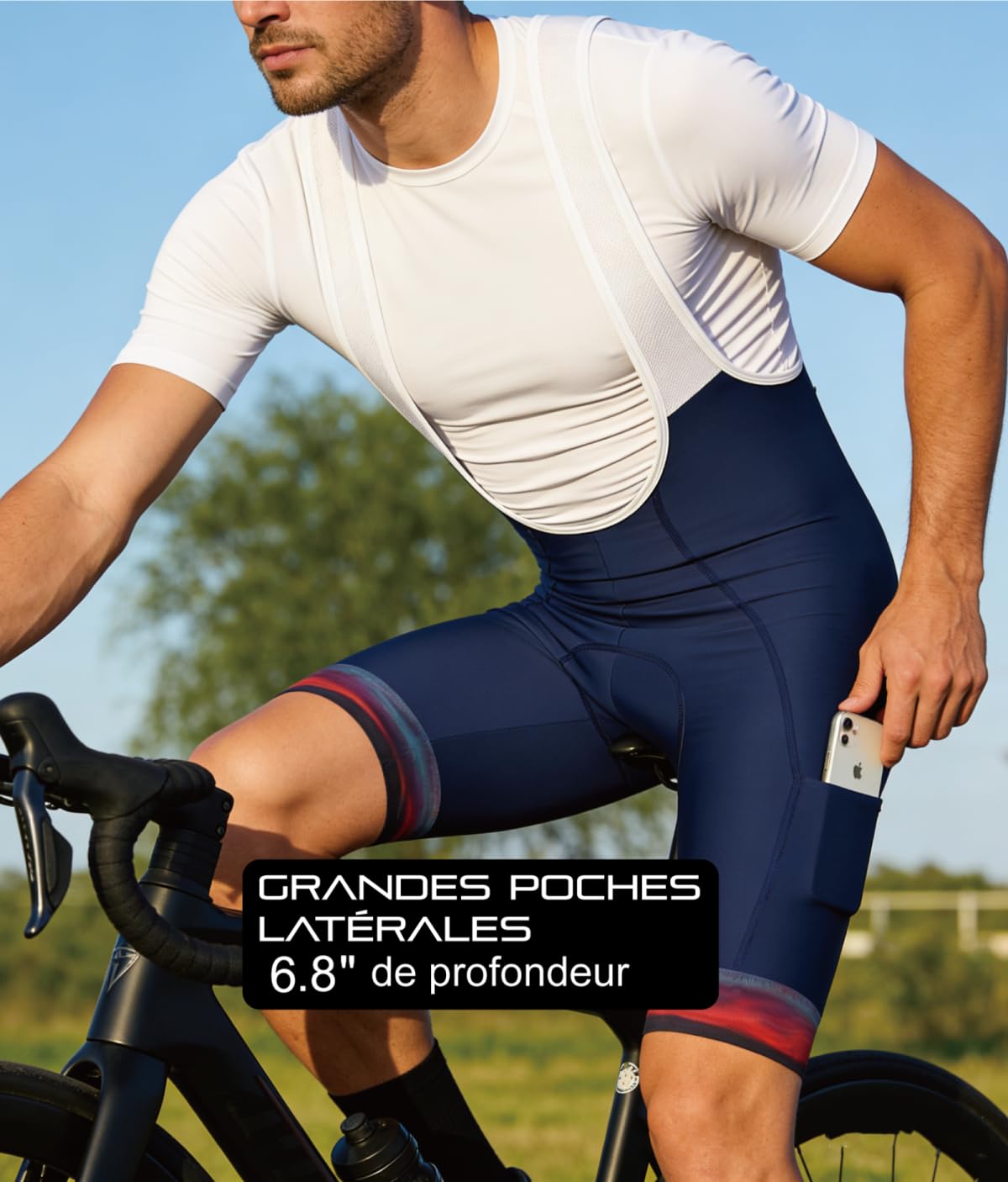 CEROTIPOLAR Cuissard Vélo Homme à Bretelles Longue Distance Gravel Pad Gel Agis Shield 120g/m² UPF50+