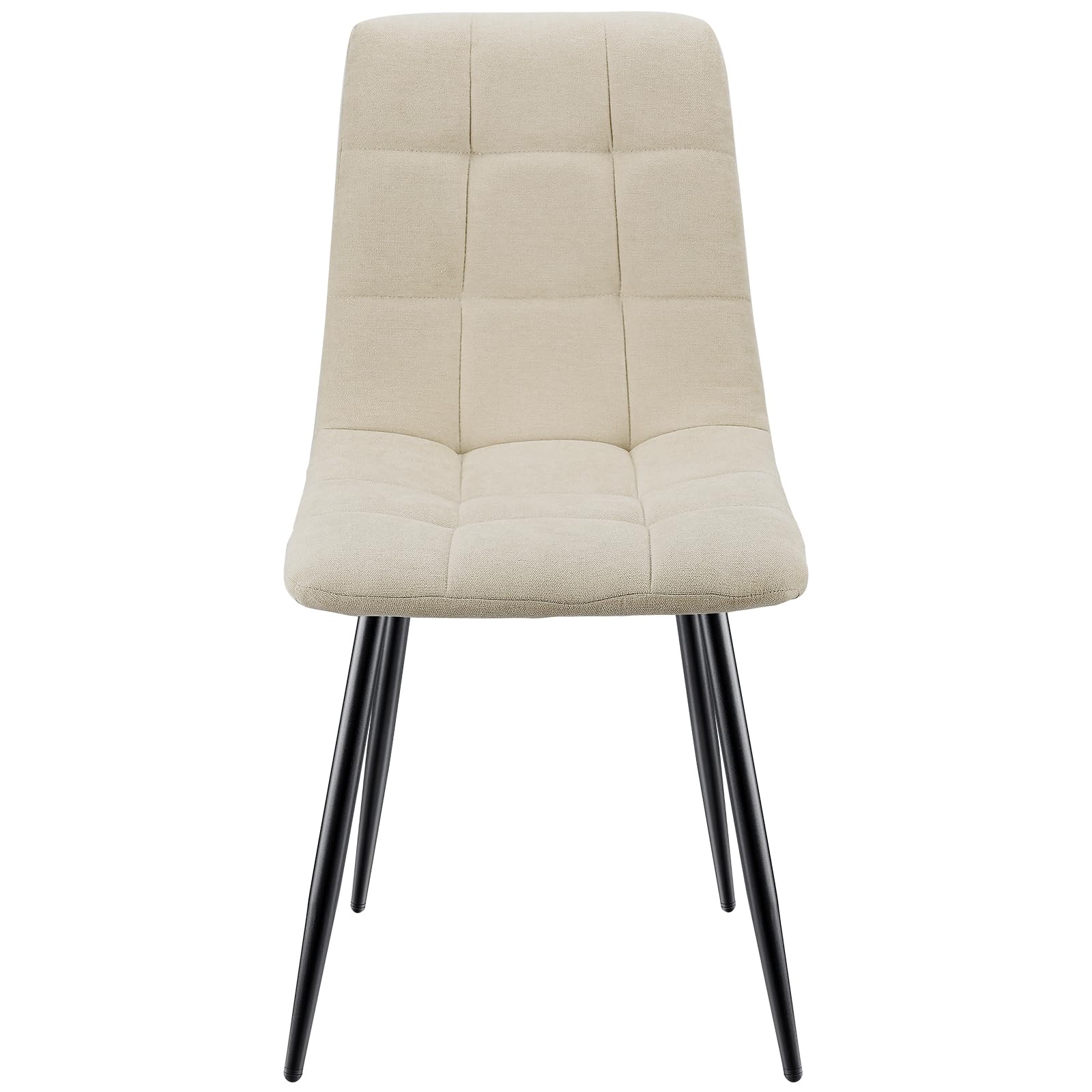 JIJIAN 4er Set Esszimmerstühle, Gepolsterte Stühle mit Leinenstoff und Schwarzen Metallbeinen, Schachbrettmuster, Esszimmerstühle für Esszimmer Wohnzimmer Küche, Beige